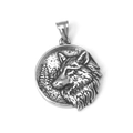 Retro zilveren roestvrijstalen ronde hanger met wolf en bos reliëf snijwerk - Alleen Hanger (Geen Ketting)