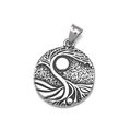 Roestvrijstalen Levensboom hanger met Yin Yang motief en antieke afwerking - Enkele Hanger (Geen Ketting)