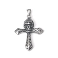 Gothic stainless steel skull cross necklace with vintage silver finish and black patterns - Pendant Only (No Chain)