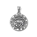 Vintage stainless steel Eye of Horus pendant with ancient Egyptian runes in silver finish - Pendant Only (No Chain)