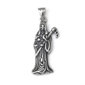 Retro stainless steel Santa Muerte pendant with scythe and scales detail in silver finish - Pendant Only (No Chain)