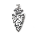 Retro stainless steel Viking spearhead pendant with engraved Vegvisir compass symbol - Pendant Only (No Chain)