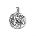 Vintage stainless steel round pendant featuring Egyptian Ankh and Horus eye motifs - Pendant Only (No Chain)