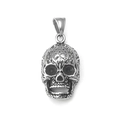 Silberner Totenkopf-Anhänger mit Vintage Punk Rock Muster aus poliertem Edelstahl - Nur Anhänger (Ohne Kette)