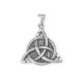 Silver vintage Celtic Triquetra pendant with mystical symbols and Spanish engravings - Pendant Only (No Chain)