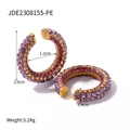 Golden hoop earrings with purple and pink pavé crystals, 2.0cm diameter, 5.24g weight - Purple Gradient Style (E2308155-PE)