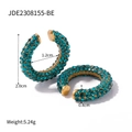 C-shaped gold-plated stainless steel earrings with turquoise rhinestones detail - Blue-Green Style (E2308155-BE)