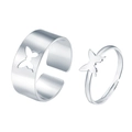 Set di anelli regolabili con farfalla in argento con design traforato e solido - Anello di coppia / Stile Farfalla Argento (WR337)