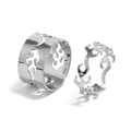 Set di anelli fiamma punk creativi in argento lucido con design traforato e fascia regolabile - Anello di coppia / Stile Fiamma Argento (WR529)