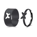Set di anelli per coppia a farfalla nero opaco con design aperto e regolabile - Anello di coppia / Stile Farfalla Nero (WR337BL)