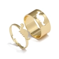 Ensemble de bagues dinosaures dorées ajustables avec motifs creux et en relief - Bague de couple / Style Dinosaure Or (WR559)