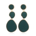 Macro detail of dark green faux leather earrings with golden metal edges in geometric shapes - Dark Green KC Gold