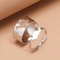 Set di anelli per coppie con dinosauri argentati regolabili dal design minimalista - Anello di coppia / Stile Dinosauro Argento (WR559)
