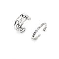 Conjunto de anillos ajustables con tejido trenzado y ondas en metal plateado - Juego de Dos Piezas Hueco Trenzado Plateado (WJR013)