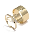 Ensemble de bagues dorées ajustables avec serrure et clé en forme de cœur, style épuré - Bague de couple / Style Clé Coeur Or (WR560)