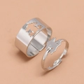 Set di anelli di coppia rana in argento lucido con design 3D cavo e fasce aperte regolabili - Anello di coppia / Stile Rana Argento (WR562)