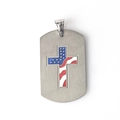 Brushed stainless steel dog tag pendant featuring a US flag pattern cross design - Pendant Only (No Chain)