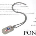 Stainless steel dog tag necklace with American flag cross pendant on pearl chain - Pendant with Chain (3mm Width 50cm Length)