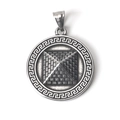 Vintage stainless steel round pendant with 3D pyramid and Greek key patterns - Pendant Only (No Chain)