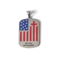 Stainless steel US flag dog tag pendant with My Son My Soldier engraving and red cross - Pendant Only (Without Chain)