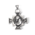 Silver vintage religious stainless steel cross pendant with saint figure relief - Pendant Only (Without Chain)