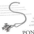 Silver stainless steel hip hop necklace with vintage cross and portrait pendant - 50cm / Pendant With Chain