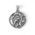 3D embossed lion head pendant in vintage stainless steel with oxidized finish detail - Pendant Only (Without Chain)