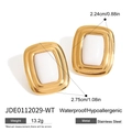 Vintage gold plated stainless steel square stud earrings with white glossy enamel inlay - Vintage White Porcelain Style Square Stud Earrings (JDE0112029-WT)