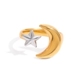 Stainless steel open ring featuring a gold moon and silver star with a polished finish - Gold Style (YYR025033-G)