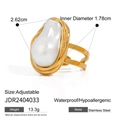 Bague ouverte en acier inoxydable doré 18 carats ornée d'une perle baroque élégante - Style Ouvert Grosse Perle Baroque (JDR2404033)