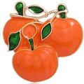 Broche vintage de calabaza en esmalte naranja con hojas verdes y detalles de metal dorado - Naranja Dorado