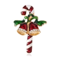 Spilla natalizia a forma di bastoncino di zucchero con campane e cristalli luminosi - Rosso Verde Oro KC