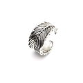 Vintage oxidized silver feather open adjustable ring with detailed bohemian texture - Adjustable Open / Antique Silver