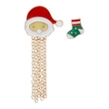 Boucles d'oreilles Noël asymétriques avec Père Noël à pompons dorés et une botte de Noël - Asymétrique Père Noël Et Chaussette Avec Gland / Rouge Vert Or KC