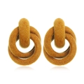 Detailed view of mustard yellow flocked interlocking rings in geometric design earrings - Ginger Yellow