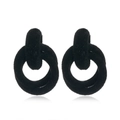 Exaggerated vintage geometric interlocking hoop earrings with premium black velvet flocking - Black