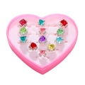 12er Set bunte Kristallringe für Mädchen in einer rosa Herz-Schmuckschatulle - Einstellbar Offen / Silber