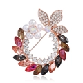 Detailed close-up of crystal flower brooch with pearls and colorful rhinestones - Multi-color Rose Gold