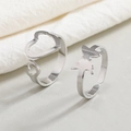 Set di anelli d'argento minimalisti con motivi a cuore e fata e fascia aperta regolabile - Anello di coppia / Stile Farfalla Cuore Traforato Argento (WR668)