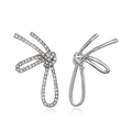 Elegant asymmetric silver bow earrings with sparkling micro-pave crystals and polished finish - White Bowknot Stud