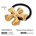 Polished stainless steel golden flower hair tie with high elastic band and waterproof finish - Gold Five-Petal Flower Style (JDH2406017)