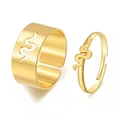 Set di anelli aperti a serpente geometrico dorato con design a onde traforate - Anello di coppia / Stile Serpente Oro (WR491)