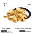 18k vergulde roestvrijstalen haarelastiek met klavertje vier en zwarte elastiek - Gouden Klavertje Vier Stijl (JDH2406001)