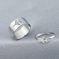Set di anelli di coppia con aereo in argento lucido con fascia aperta regolabile unisex - Anello di coppia / Stile Aereo Argento (WR596)