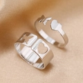 Set di anelli di coppia regolabili in argento con farfalla e cuore lucidi - Anello di coppia / Stile Farfalla Cuore Argento (M832)