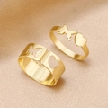 Set di anelli dorati con farfalla e cuore in stile geometrico minimalista e traforato - Anello di coppia / Stile Farfalla Cuore Oro (M832)