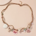 Collar hawaiano de conchas hecho a mano con cuerda trenzada y cierre dorado ajustable - Estilo de Concha Natural