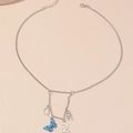 Silver necklace with D letter, blue butterfly, number 2 and hand gesture charms - Silver
