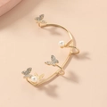 Elegant gold butterfly ear cuff with sparkling rhinestones and white pearls detail - Light KC Gold