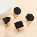 Vintage geometric ring set with black turquoise stones and adjustable gold bands - Black Turquoise Geometric Style (WR699) / Gold
